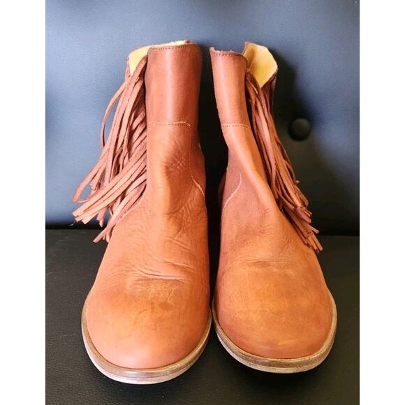 FREE PEOPLE MATISSE Women's Size 8M Fringed Flat Booties Cayenne Leather NEW - Picture 3 of 11